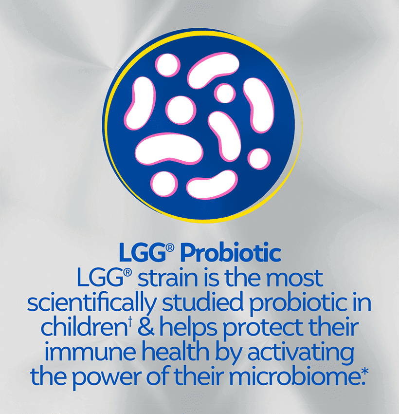 culturelle-kids-Immune-defense-tile-3 LGG strain is the most scientifically studied probiotic in children and helps protect their immune health by activating the power of their microbiome