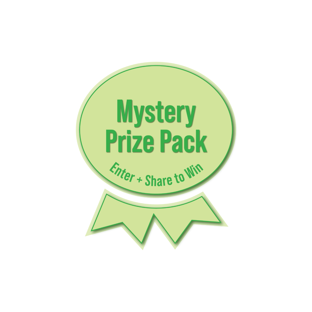 Ribbon stating mystery prize pack enter + share to win