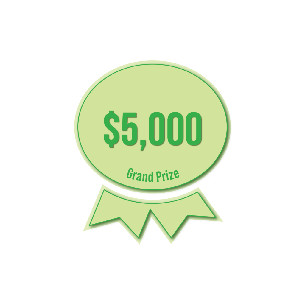 Ribbon stating $5,000 grand prize